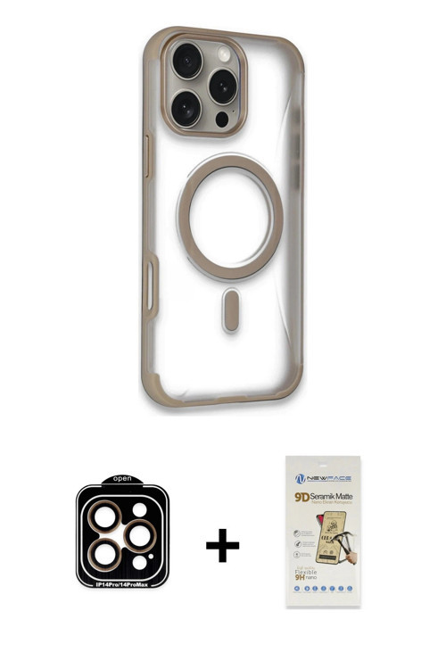 ieg™ iPhone 14 Pro Max Kılıf Eksen Klasik Koleksiyonu - Siyah Mat Seramik Nano Ekran Koruyucu + Turu