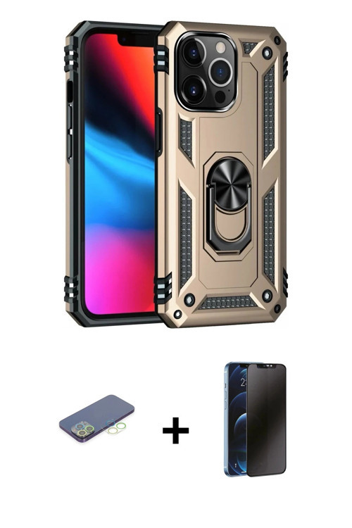 iPhone 13 Pro Max Kılıf Ahenk Klasik Koleksiyonu - Siyah 3D Antistatik Hayalet Cam Ekran Koruyu