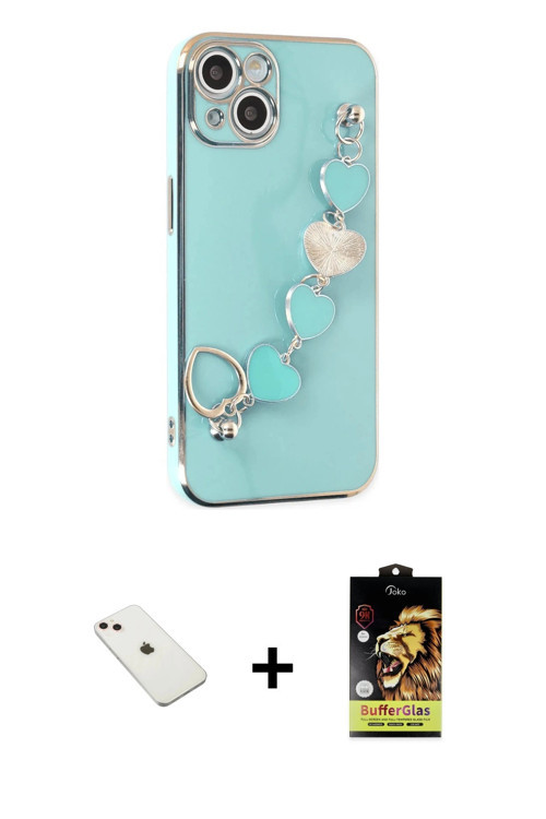 ieg™ iPhone 14 Kılıf Nova Işık Prime - Siyah Buffer Cam Ekran Koruyucu + Pembe Diamond Kamera Lens