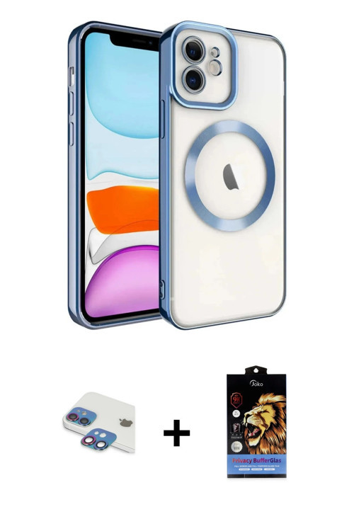 ieg™ iPhone 11 Kılıf Nova Işık Özel Seri - Siyah Buffer Hayalet Cam Ekran Koruyucu + Gökkuşağı Pers