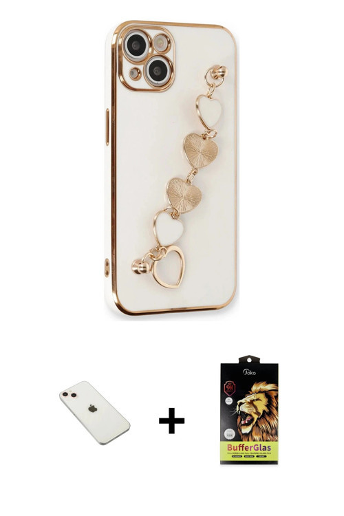 ieg™ iPhone 14 Kılıf Nova Işık Prime - Siyah Buffer Cam Ekran Koruyucu + Pembe Diamond Kamera Lens