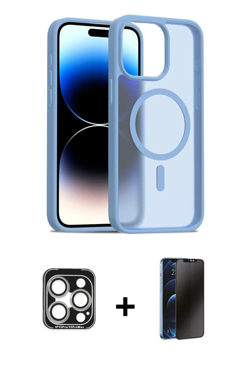 iPhone 15 Pro Max Kılıf Siluet Minimal Prime - Siyah 3D Antistatik Hayalet Cam Ekran Koruyucu +