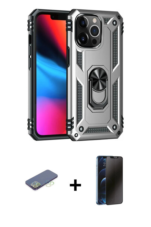 iPhone 13 Pro Max Kılıf Ahenk Klasik Koleksiyonu - Siyah 3D Antistatik Hayalet Cam Ekran Koruyu