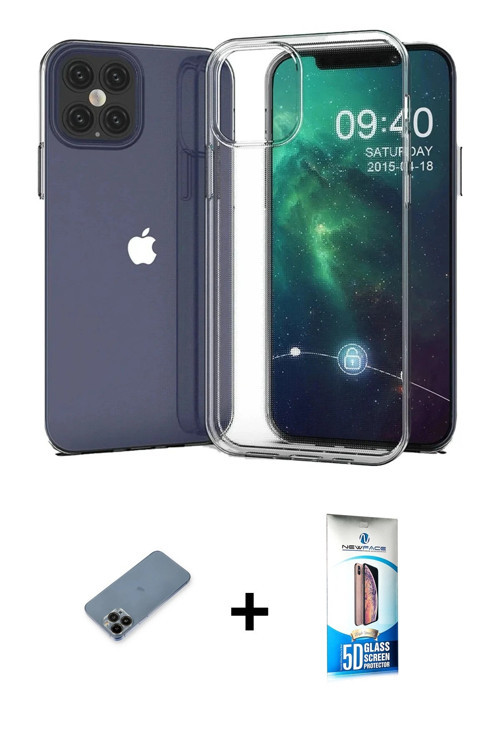ieg™ iPhone 12 Pro Max Kılıf Zirve Doku - Siyah 5D Eko Cam Ekran Koruyucu + Siyah Shine Kamera Lens