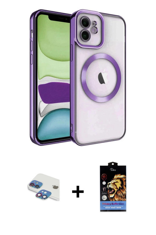 ieg™ iPhone 11 Kılıf Nova Işık Özel Seri - Siyah Buffer Hayalet Cam Ekran Koruyucu + Gökkuşağı Pers