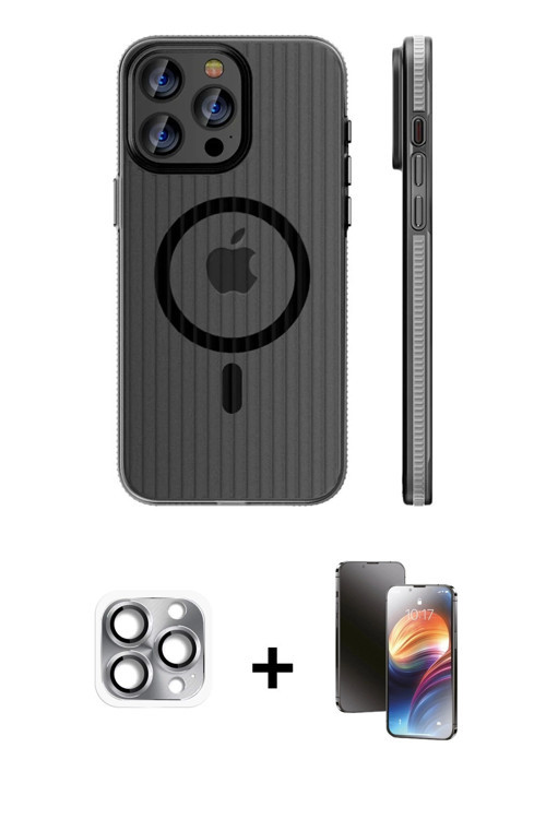 ieg™ iPhone 16 Pro Max Kılıf Pusula Minimal Koleksiyonu - Siyah 3D Antistatik Mat Seramik Nano Ekran