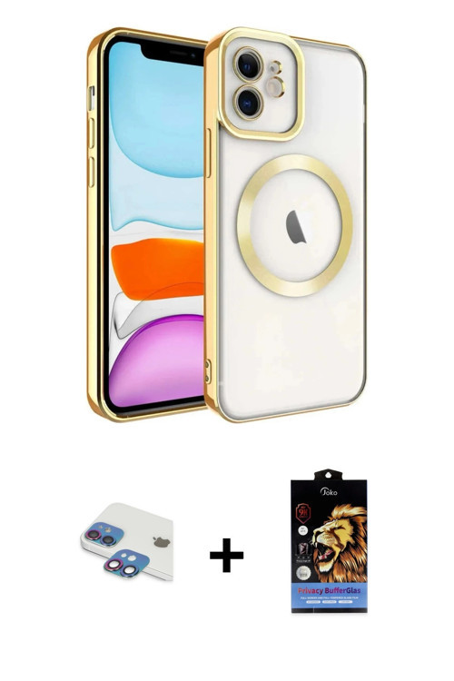 ieg™ iPhone 11 Kılıf Nova Işık Özel Seri - Siyah Buffer Hayalet Cam Ekran Koruyucu + Gökkuşağı Pers