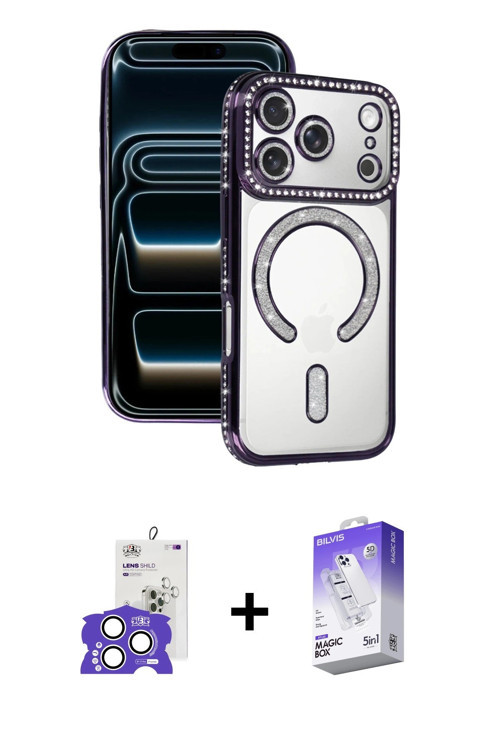 ieg™ iPhone 17 Pro Max Kılıf Zirve Doku Prime - Siyah Bilvis 5in1 3D Magic Cam Ekran Koruyucu + Gümü