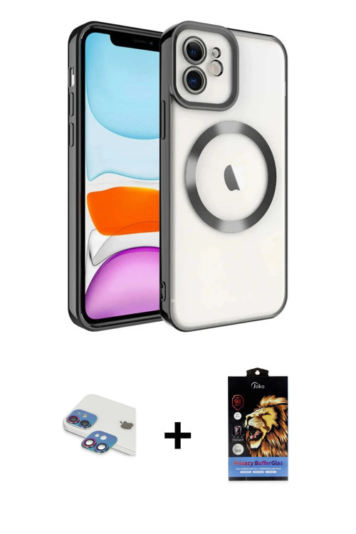 ieg™ iPhone 11 Kılıf Nova Işık Özel Seri - Siyah Buffer Hayalet Cam Ekran Koruyucu + Gökkuşağı Pers