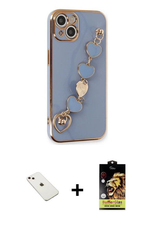 ieg™ iPhone 14 Kılıf Nova Işık Prime - Siyah Buffer Cam Ekran Koruyucu + Pembe Diamond Kamera Lens