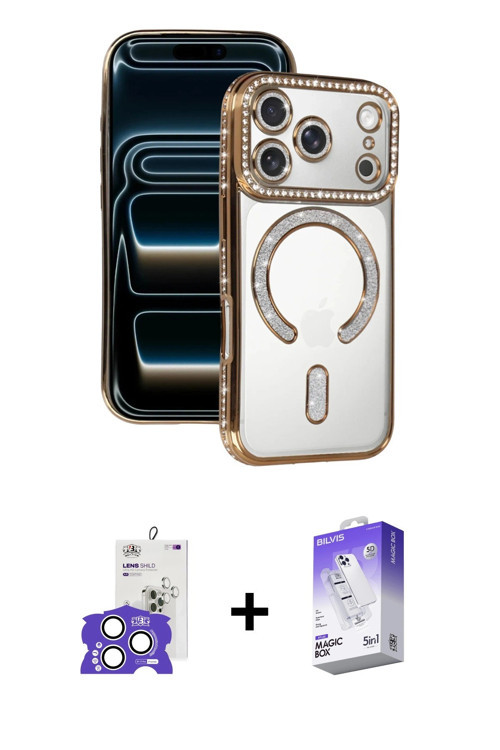 ieg™ iPhone 17 Pro Max Kılıf Zirve Doku Prime - Siyah Bilvis 5in1 3D Magic Cam Ekran Koruyucu + Gümü