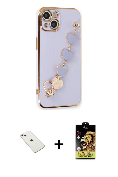 ieg™ iPhone 14 Kılıf Nova Işık Prime - Siyah Buffer Cam Ekran Koruyucu + Pembe Diamond Kamera Lens
