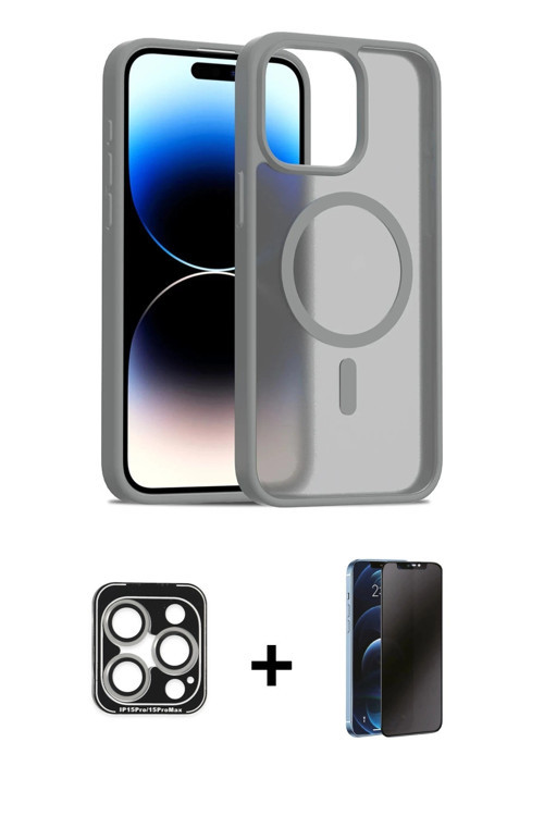 iPhone 15 Pro Max Kılıf Siluet Minimal Prime - Siyah 3D Antistatik Hayalet Cam Ekran Koruyucu +