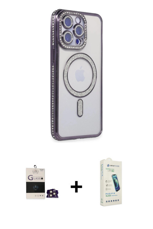 ieg™ iPhone 14 Pro Max Kılıf Zirve Doku Prime - Şeffaf Pasifik Cam Ekran Koruyucu + Gold Bilvis Tita