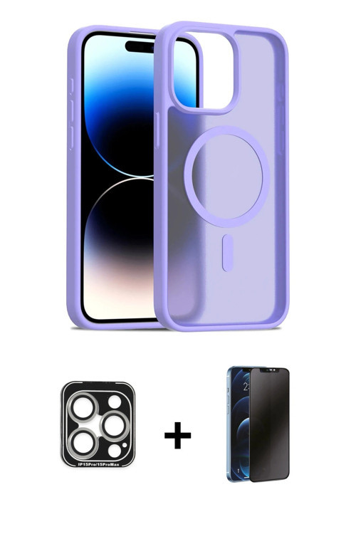 iPhone 15 Pro Max Kılıf Siluet Minimal Prime - Siyah 3D Antistatik Hayalet Cam Ekran Koruyucu +