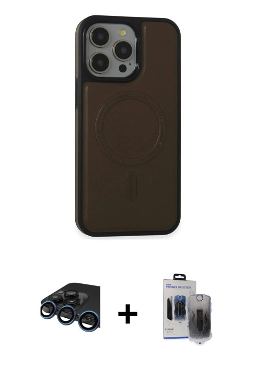 ieg™ iPhone 15 Pro Max Kılıf Zirve Işık Serisi - Siyah Vanessa Magic Hayalet Cam + Lacivert Raze Met