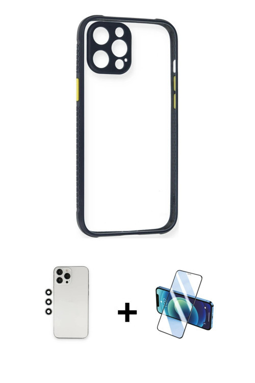 ieg™ iPhone 12 Pro Kılıf Nova Asil Özel Seri - Siyah 3D Antistatik Seramik Nano Ekran Koruyucu + Güm