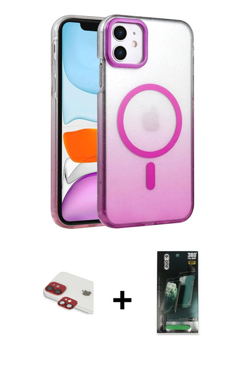 ieg™ iPhone 11 Kılıf Ahenk Doku Özel Seri - Siyah 360 Mat Full Body Arka Koruyucu + Kırmızı Pers Alü
