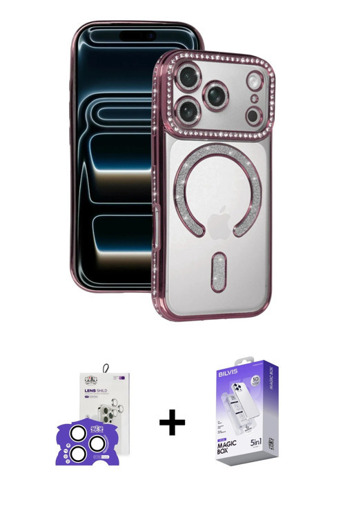 ieg™ iPhone 17 Pro Max Kılıf Zirve Doku Prime - Siyah Bilvis 5in1 3D Magic Cam Ekran Koruyucu + Gümü
