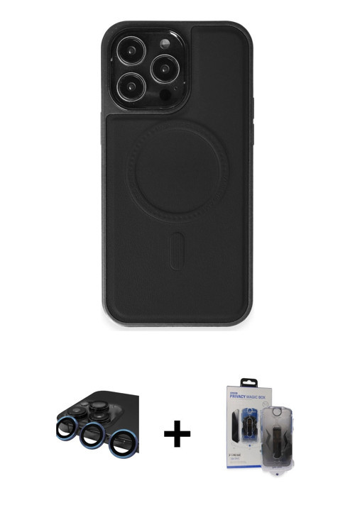 ieg™ iPhone 15 Pro Max Kılıf Zirve Işık Serisi - Siyah Vanessa Magic Hayalet Cam + Lacivert Raze Met