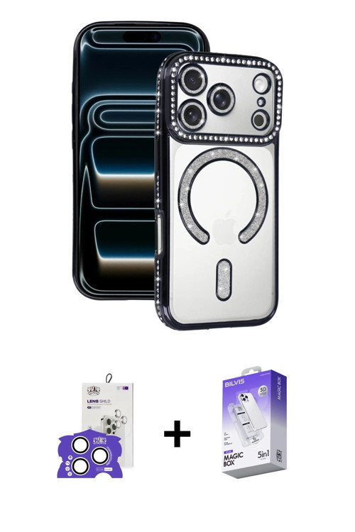 ieg™ iPhone 17 Pro Max Kılıf Zirve Doku Prime - Siyah Bilvis 5in1 3D Magic Cam Ekran Koruyucu + Gümü