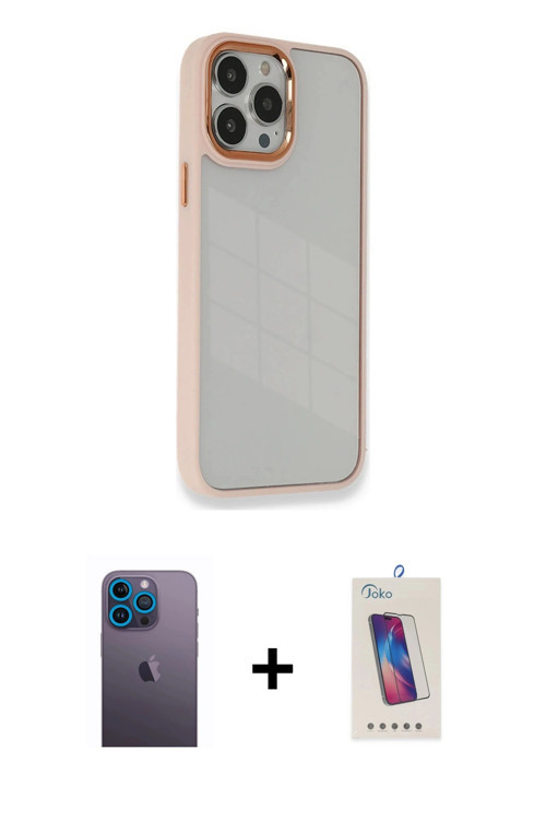 ieg™ iPhone 13 Pro Max Kılıf Eksen Doku Prime - Siyah Joko 5D Cam + Mavi Neon Fosforlu Kamera Lens