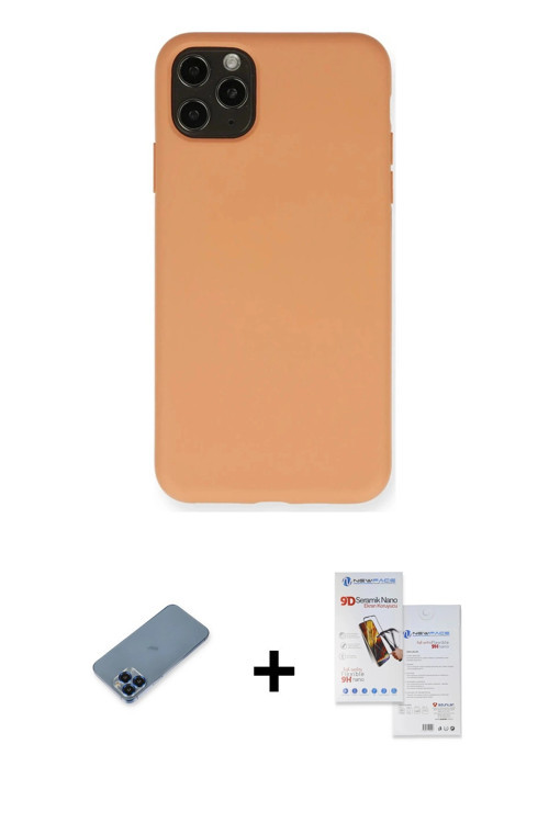 ieg™ iPhone 11 Pro Max Kılıf Ahenk Serisi - Siyah Seramik Nano Ekran Koruyucu + Mavi Metal Kamera Le