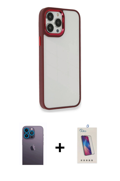 ieg™ iPhone 13 Pro Max Kılıf Eksen Doku Prime - Siyah Joko 5D Cam + Mavi Neon Fosforlu Kamera Lens
