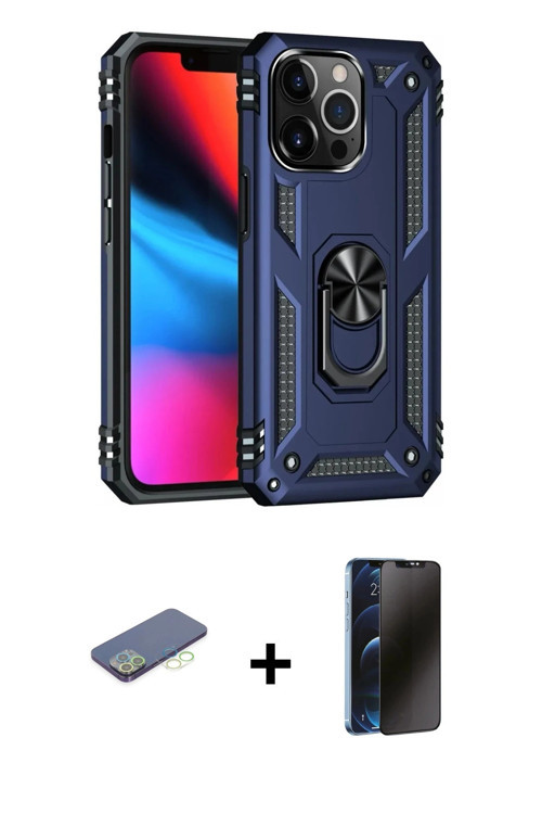 iPhone 13 Pro Max Kılıf Ahenk Klasik Koleksiyonu - Siyah 3D Antistatik Hayalet Cam Ekran Koruyu