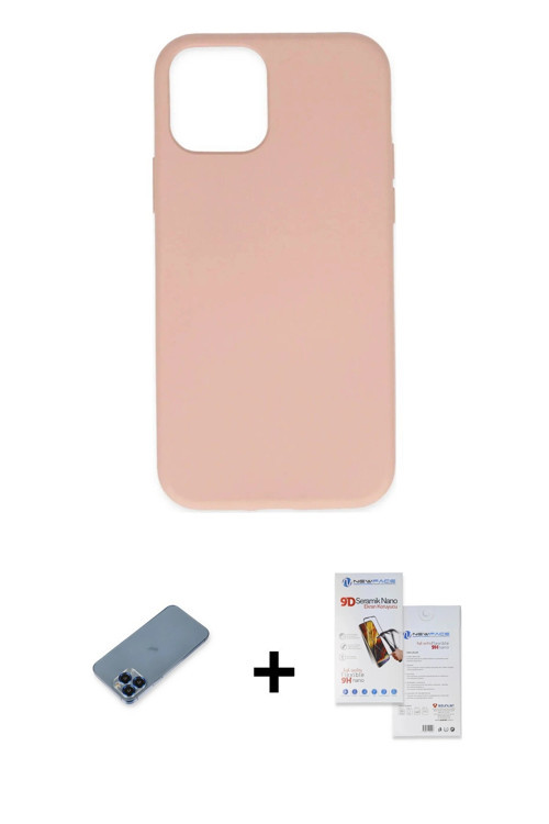 ieg™ iPhone 11 Pro Max Kılıf Ahenk Serisi - Siyah Seramik Nano Ekran Koruyucu + Mavi Metal Kamera Le