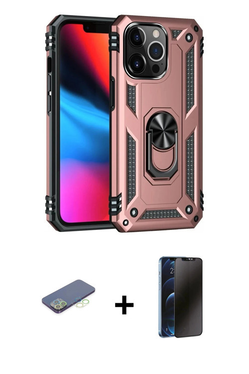 iPhone 13 Pro Max Kılıf Ahenk Klasik Koleksiyonu - Siyah 3D Antistatik Hayalet Cam Ekran Koruyu