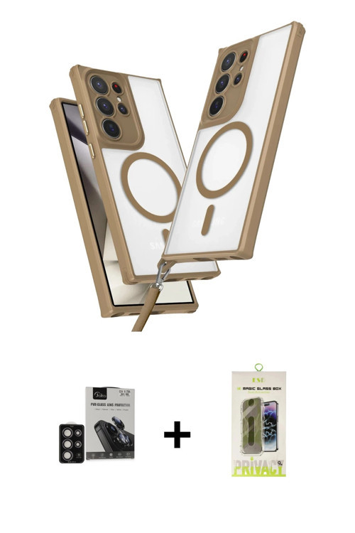 ieg™ Galaxy S24 Ultra Kılıf Atlas Doku Koleksiyonu - Siyah Joko Magic 5D Hayalet Cam + Derin Mor PVD