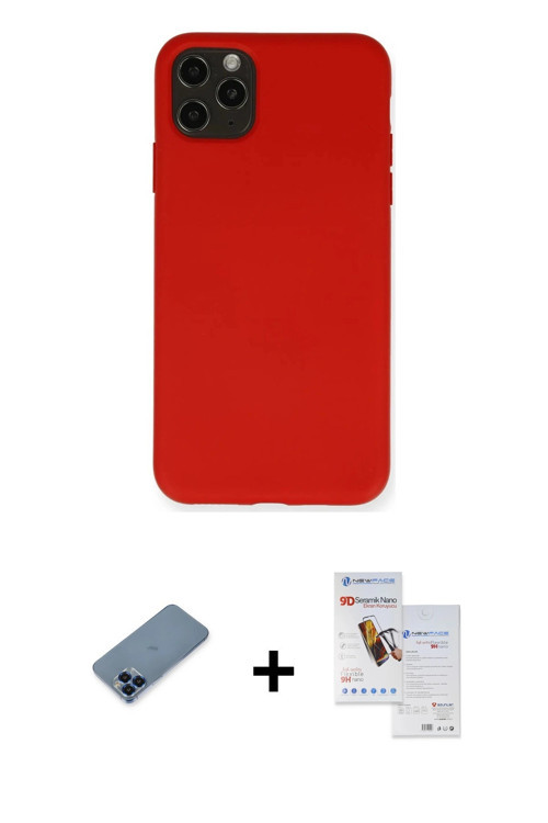 ieg™ iPhone 11 Pro Max Kılıf Ahenk Serisi - Siyah Seramik Nano Ekran Koruyucu + Mavi Metal Kamera Le