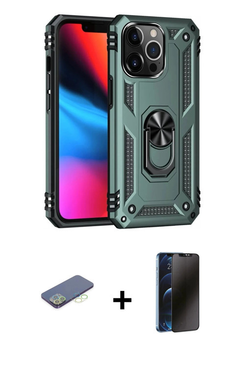 iPhone 13 Pro Max Kılıf Ahenk Klasik Koleksiyonu - Siyah 3D Antistatik Hayalet Cam Ekran Koruyu