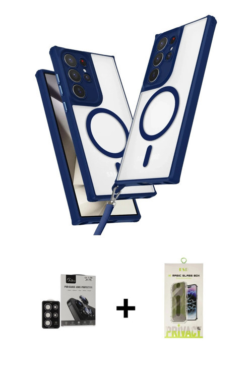 ieg™ Galaxy S24 Ultra Kılıf Atlas Doku Koleksiyonu - Siyah Joko Magic 5D Hayalet Cam + Derin Mor PVD