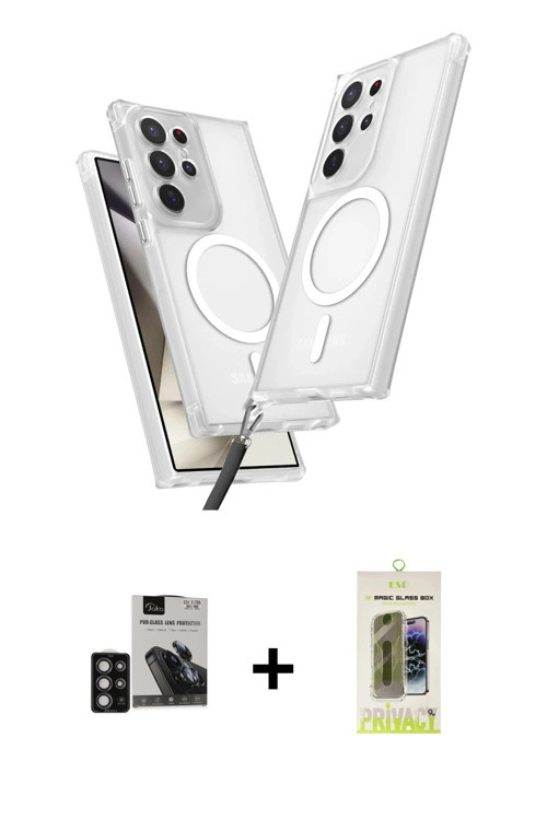 ieg™ Galaxy S24 Ultra Kılıf Atlas Doku Koleksiyonu - Siyah Joko Magic 5D Hayalet Cam + Derin Mor PVD