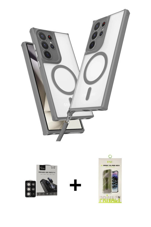 ieg™ Galaxy S24 Ultra Kılıf Atlas Doku Koleksiyonu - Siyah Joko Magic 5D Hayalet Cam + Derin Mor PVD