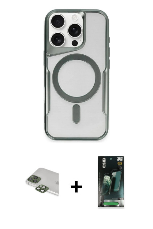 ieg™ iPhone 11 Pro Max Kılıf Yadigar Klasik Özel Seri - Şeffaf 360 Full Body Arka Koruyucu + Yeşil P