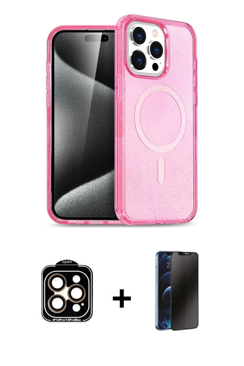 ieg™ iPhone 15 Pro Max Kılıf Eksen Doku Koleksiyonu - Siyah 3D Antistatik Hayalet Cam Ekran Koruyucu