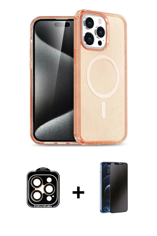 ieg™ iPhone 15 Pro Max Kılıf Eksen Doku Koleksiyonu - Siyah 3D Antistatik Hayalet Cam Ekran Koruyucu