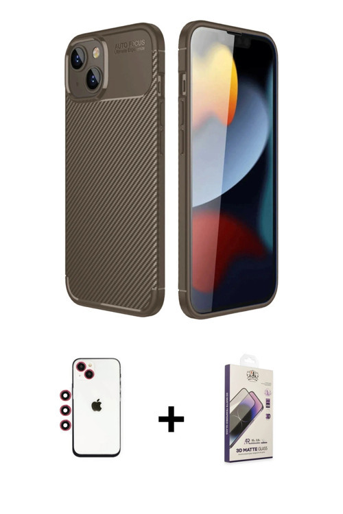 ieg™ iPhone 14 Kılıf Eksen Form Prime - Siyah Bilvis 3D Mat Cam Ekran Koruyucu + Kırmızı Shine Kamer