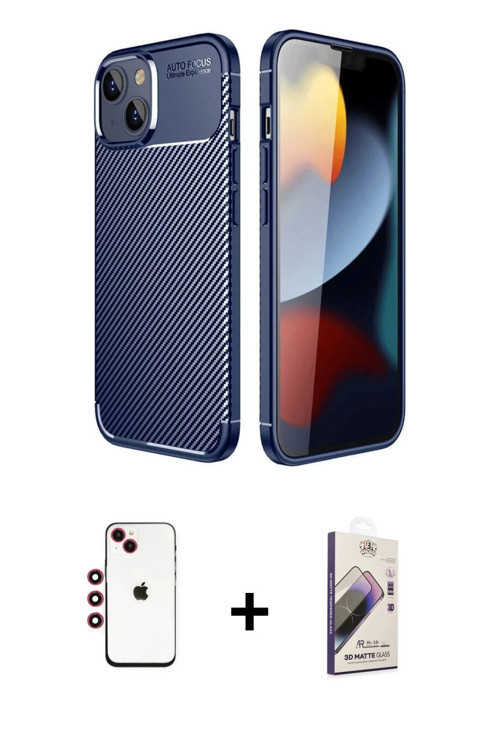 ieg™ iPhone 14 Kılıf Eksen Form Prime - Siyah Bilvis 3D Mat Cam Ekran Koruyucu + Kırmızı Shine Kamer