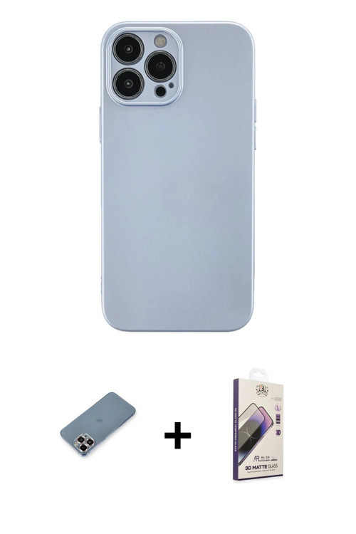 ieg™ iPhone 13 Pro Max Kılıf Ahenk Serisi - Siyah Bilvis 3D Mat Cam Ekran Koruyucu + Mor Metal Kamer