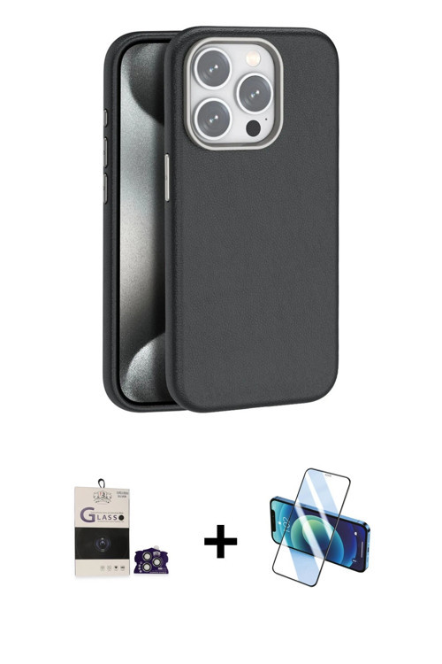 ieg™ iPhone 14 Pro Max Kılıf Zirve Modern Prime - Siyah 3D Antistatik Cam Ekran Koruyucu + Gümüş Bil