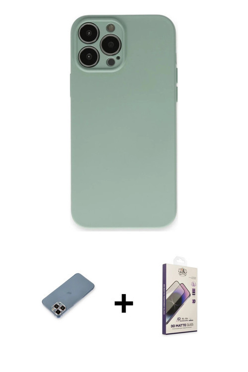 ieg™ iPhone 13 Pro Max Kılıf Ahenk Serisi - Siyah Bilvis 3D Mat Cam Ekran Koruyucu + Mor Metal Kamer