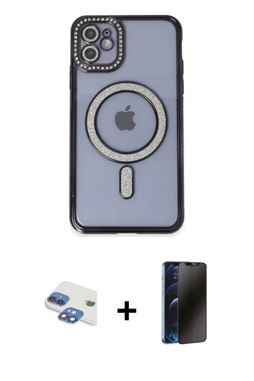 ieg™ iPhone 11 Kılıf Zirve Doku Prime - Siyah 3D Antistatik Hayalet Cam Ekran Koruyucu + Gökkuşağı P