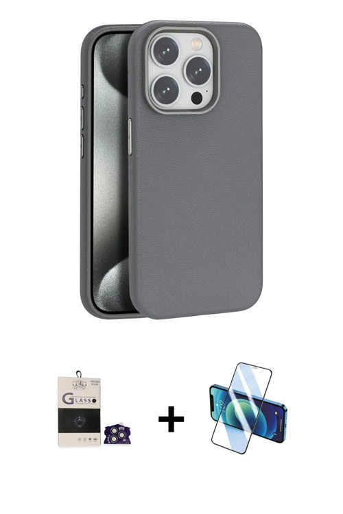 ieg™ iPhone 14 Pro Max Kılıf Zirve Modern Prime - Siyah 3D Antistatik Cam Ekran Koruyucu + Gümüş Bil