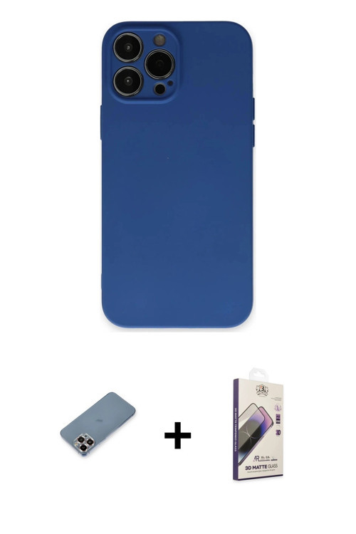 ieg™ iPhone 13 Pro Max Kılıf Ahenk Serisi - Siyah Bilvis 3D Mat Cam Ekran Koruyucu + Mor Metal Kamer
