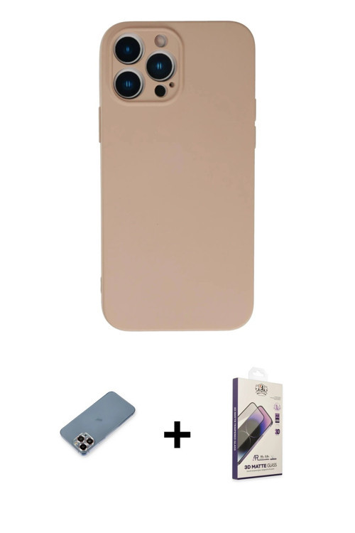 ieg™ iPhone 13 Pro Max Kılıf Ahenk Serisi - Siyah Bilvis 3D Mat Cam Ekran Koruyucu + Mor Metal Kamer