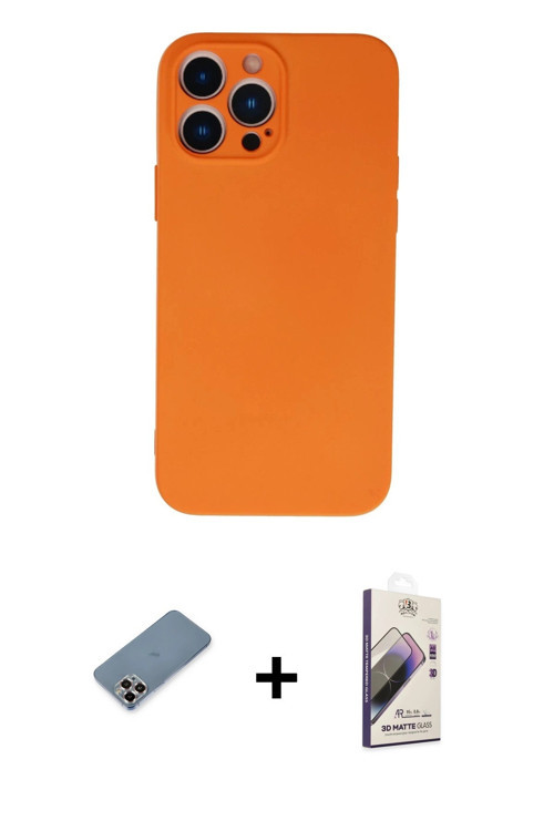 ieg™ iPhone 13 Pro Max Kılıf Ahenk Serisi - Siyah Bilvis 3D Mat Cam Ekran Koruyucu + Mor Metal Kamer